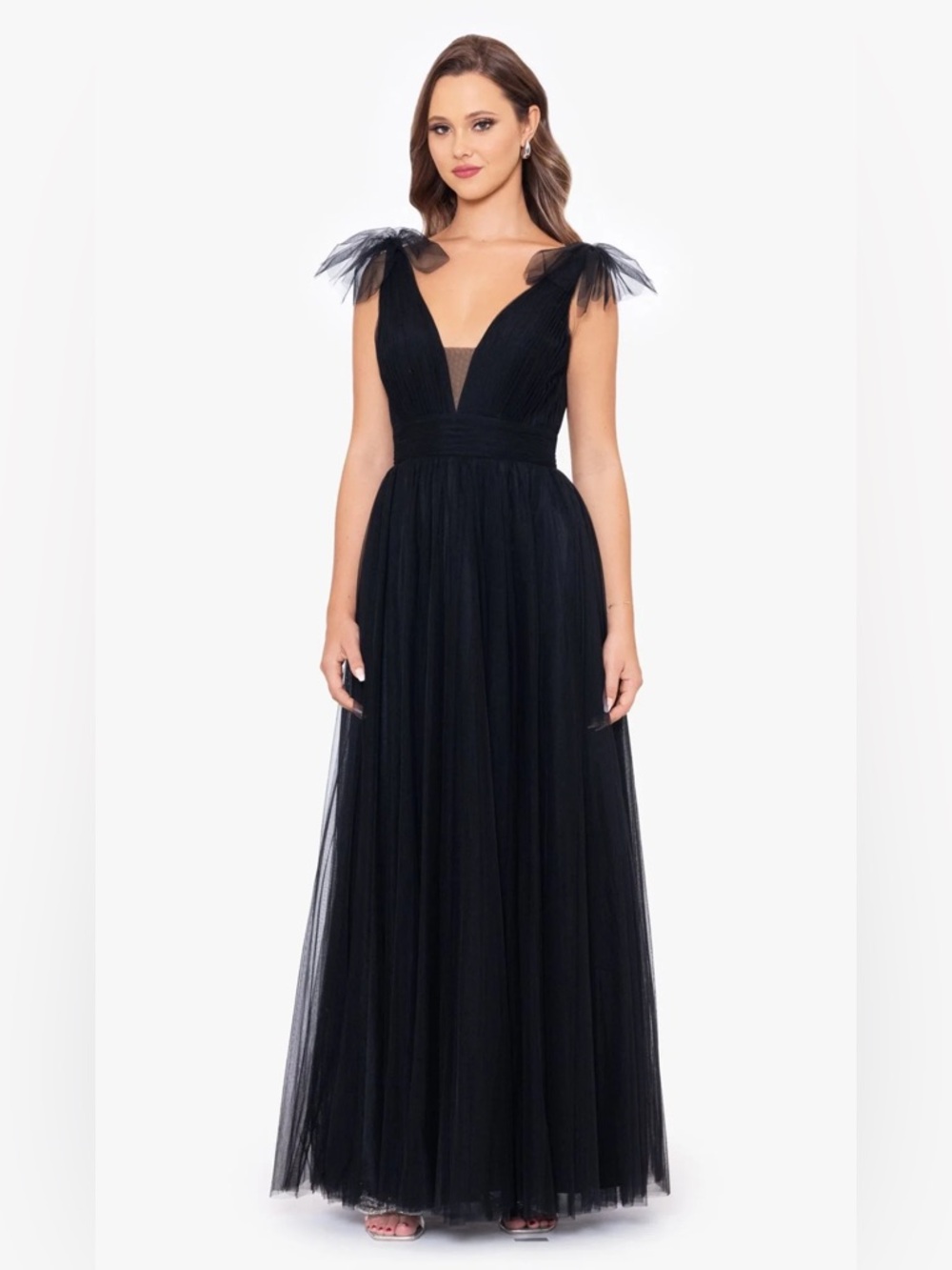 Betsy & Adam black Tulle formal dress